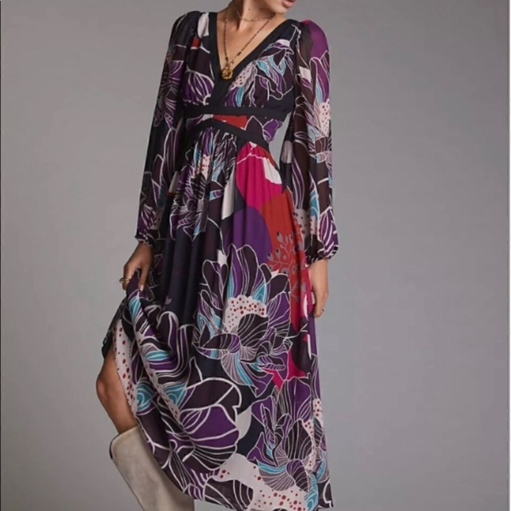 Anthropology- Let Me Be Floral Midi Dress